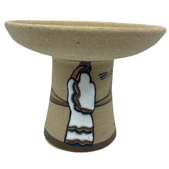 Handcrafted Pottery Candle Holder Painted Desert Motif & Cactus Southwest Design - Picture 1 of 14
